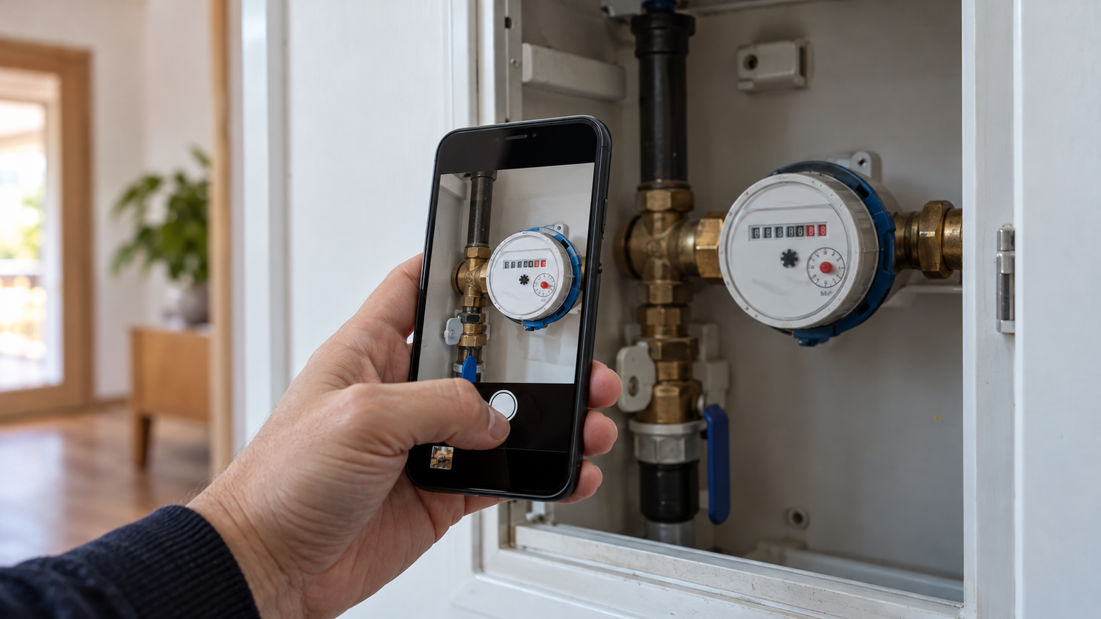 Documenting a meter reading at handover, illustrative image