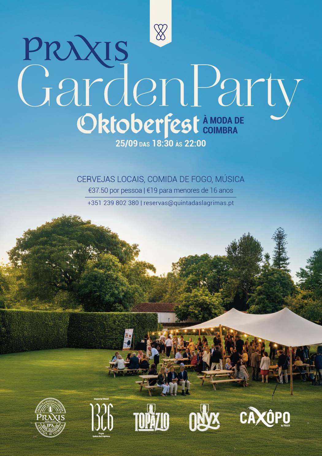 PRÁXIS Garden Party Oktoberfest à moda de Coimbra event poster showing the date, times, prices and Praxis beer brands