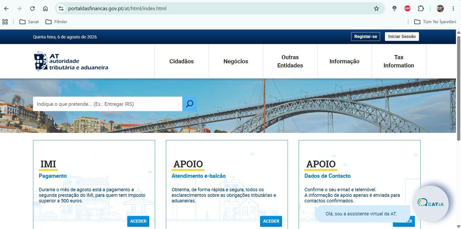 Portal das Finanças ana sayfası